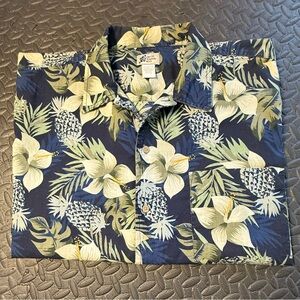 Cherokee Men’s 90’s Vintage Navy Floral Hawaiian Shirt Size XL